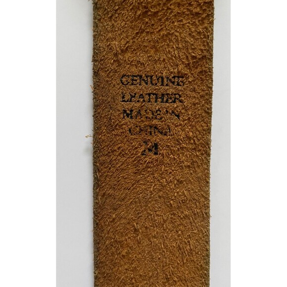 Tooled Brown Leather Belt Sz M Floral Bohemian Handcrafted Mandala Buckle as is - Picture 4 of 4